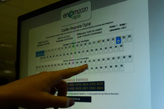 Cartão-resposta do Enem Digital 2020. Créditos: Marcello Casal Jr./Agência Brasil.